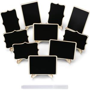 12 Pcs Mini Chalkboard Signs, Small Chalkboard Labels with Easel Stand, Wooden Blackboard for Table Numbers, Food Signs, Wedding Signs, Place Cards and Event Decoration, with 1 Liquid Chalk