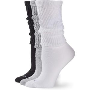 HUE Women's Slouch Sock 3 Pair Pack (White/Light Charcoal Heather/Black), One Size