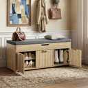 37.4" W Shoe Bench with Storage, Lift Top Entryway Bench, Natural, 37.4"Wx14.2"Dx18.1"H