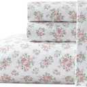 Laura Ashley - Sheets, Cotton Percale Bedding with Matching Pillowcases, Crisp & Breathable, Deep Pocket, Fully Elasticized (Leanna Rose Pink, Queen)