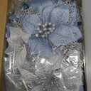 Boao 24 Pieces Christmas Artificial Glitter Poinsettia Flowers Xmas Flowers Wedding Christmas Tree New Year Ornaments (Sky Blue and Silver)