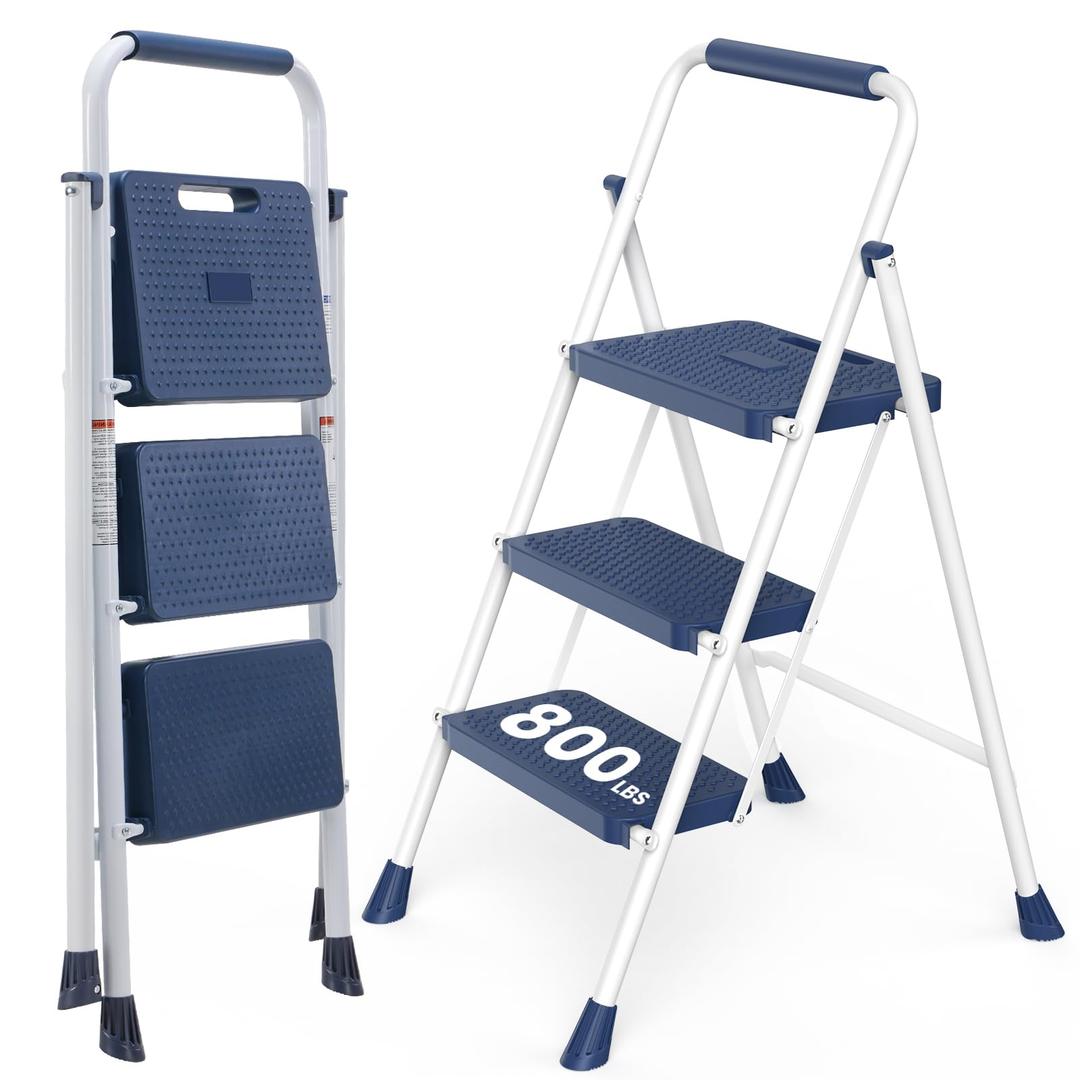 OLIXIS 3 Step Ladder, 800lbs Heavy Duty Step Stool with Anti-Slip Pedal