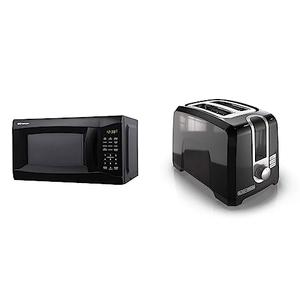 Emerson 0.7 CU. FT. 700 Watt Black Microwave Oven (MW7302B) and BLACK+DECKER 2-Slice Extra Wide Slot Toaster