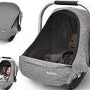 Baby Car Seat Cover, Large Mesh Window, Breathable Fabric, Infant Windproof Canopy, Universal Fit CarSeat Covers for Babies, Machine Washable, Gray