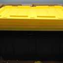 IRIS USA 27 Gallon Heavy Duty Truck Bed Toolbox Storage Tote Bins with Lids, 4 Pack - Made in USA, Tough Snap On Lid Stackable Industrial Rugged Tubs, Garage Organization, Reusable Box - Black/Yellow