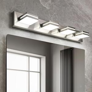 OKELI 4 Lights Bathroom Vanity Light Fixtures Brushed Nickel LED Dimmable Vanity Light Over Mirror Modern Wall Mounted Lighting Fixture, 350° Rotatable Lamp Head 32W Cold White 6000K ETL Listed