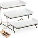 LAUCHUH 3 Tier Serving Tray for Party, Porcelain Tiered Serving Tray Stand Collapsible Sturdier Metal Rack Fruit Tray with 2 Cross Bars for Valentine's Day Dessert Party Display Set, 12 Inch, Bronze