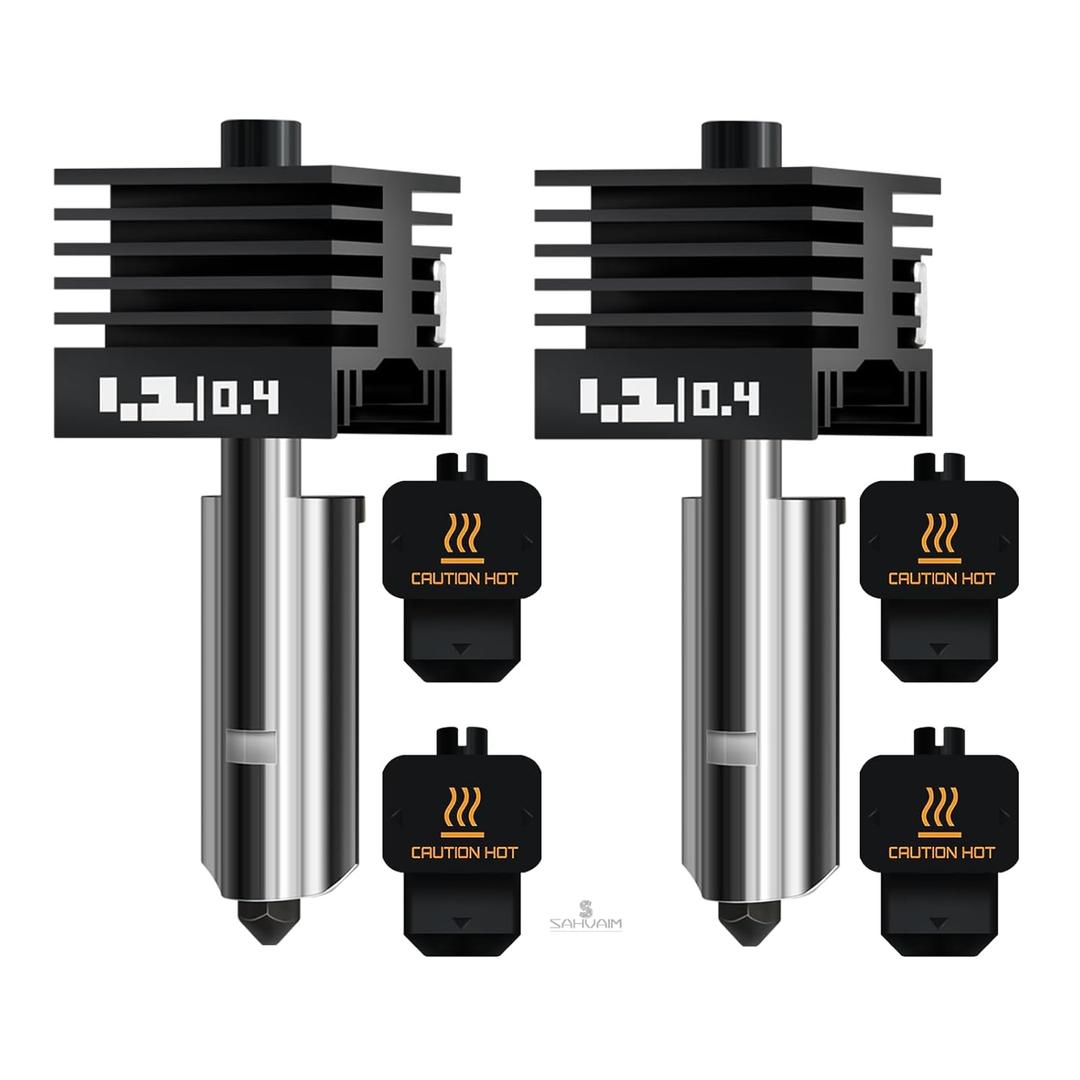 Upgraded 2Pcs 0.4mm H2D/H2S/H2C/P2S Hotend Kit for Bambu Lab H2 Series/P2S 3D Printer, High Temp and Quick Swap Hardened Steel Nozzle Replacement 3D Printer Extruder with 2Pcs Silicone Sock