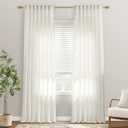 92 Inch Linen Sheer Curtains, Light Filtering Cotton Blend Boho Back Tab Pleated Curtains for Bedroom Living Room, 2 Panel Set, Cream