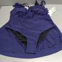 ANFILIA Tummy Control Tankini Bathing Suits for Women Two Piece Scallop Trim V Neck Tankini Top with Bottom Swimsuits Deep Blue M