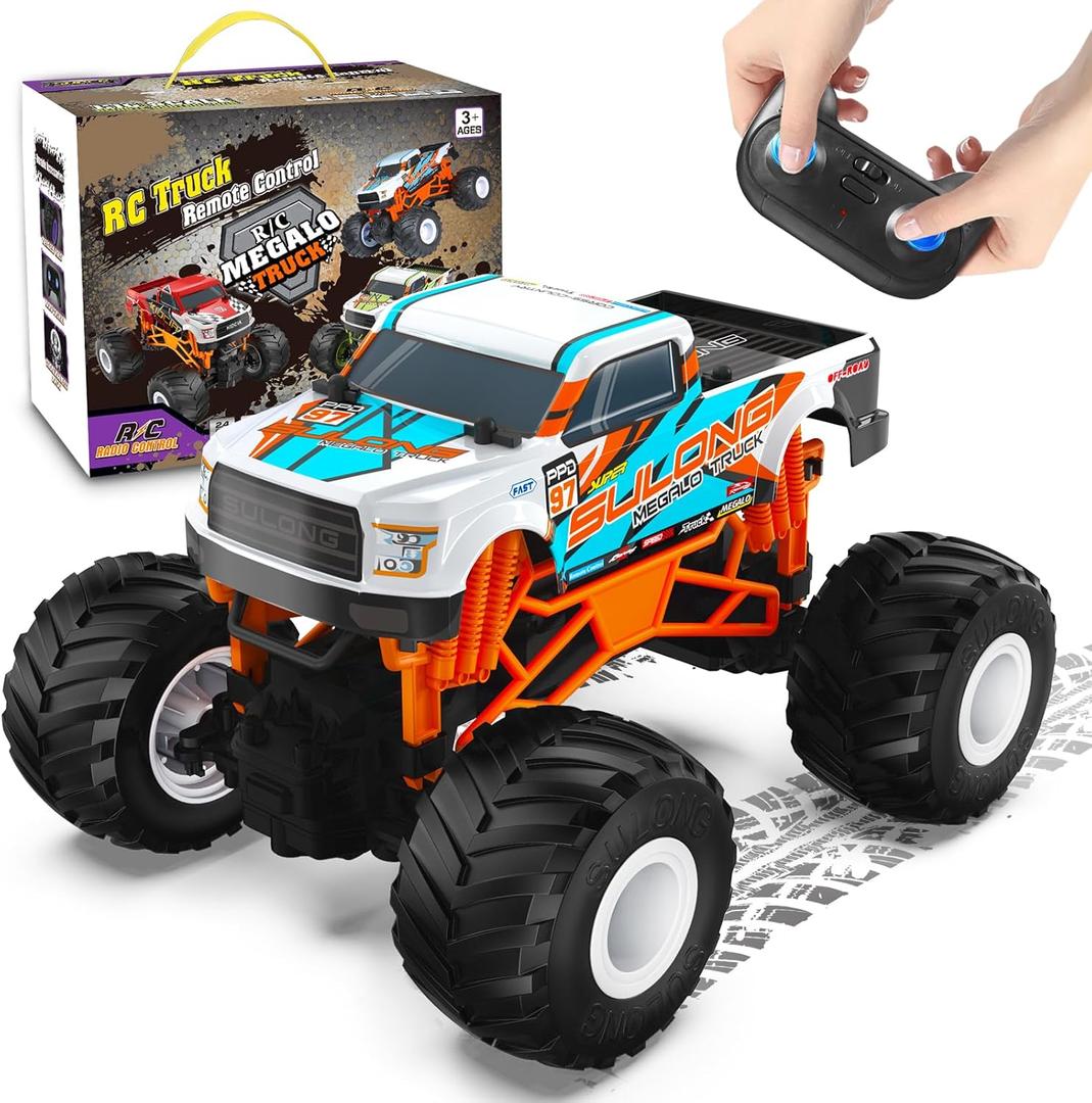 Scientoy Remote Control Car, 20KM/H Monster Truck Toys for Ages 5-7, 1:16 Scale All Terrain RC Cars for Boys & Girls Age 4-7, 2.4Ghz Off Road RC Truck, Christmas Birthday Gift for Kids (Orange)