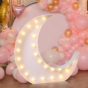 Maxcheck Marquee Large Light up Decoration, 4ft Balloon Frame with Bulb Light String Foam Marquee Signs for Eid Birthday Engagement Baby Shower Party Decorations (Moon)