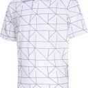 Mens Golf Shirt Short Sleeve Dry Fit Moisture Wicking Performance Collared Funny Print Golf Polo Shirts for Men (Small, White Line)