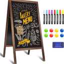 A Frame Chalkboard Sign, 40" x 20" Extra Large Wooden A-Frame Sign Board with Chalk Marker, Double-Sided Magnetic Sidewalk Chalkboard Easel Display for Restaurant, Business, Wedding