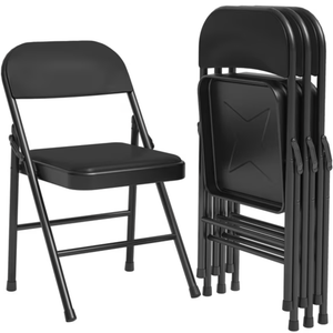 Garvee Heavy Duty PU Padded Folding Chairs with Metal Frame - Portable, Stackable, 350lb Capacity, Comfortable for Dining, Living Room, Home Office, Indoor/Outdoor - Set of 4, Black