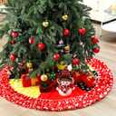Soulchen Christmas Mouse Tree Skirt 51" Double Layer Circular Wave Point Cartoon Character Decor Xmas Decoration Dress Tree Mat for Holiday Christmas Party(Yellow Red Black,White Wave Point)