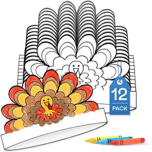 Tiny Expressions Color Your Own Holiday Headbands for Kids (Set of 12)  DIY Coloring Paper Crowns for Party Activities (Thanksgiving)