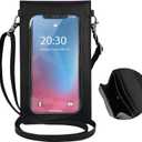 Ansxiy Black Leather Phone Purse with Clear Window, 6.7" Touchscreen Compatibility, Magnetic Closure & Waterproof - Crossbody Wallet Case with Shoulder Strap