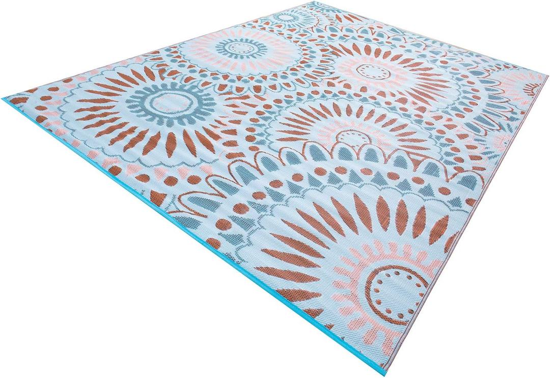 Reversible Outdoor/Indoor Plastic Straw Rugs Waterproof Portable Mat Easy to Clean Outdoor Patio Mat,Perfect for Garden, Patio, Picnic, Decking-Blue,8x10Ft
