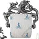 Decorative Cast Iron Octopus Toilet Paper Holder  Wall Mounted Nautical Bathroom Accessory  Kraken Design with Screws and Anchors  Silver & Black