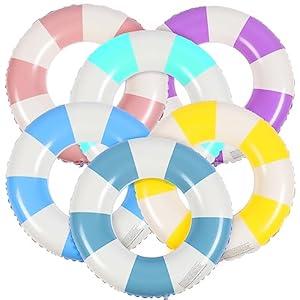 Libima 6 Pcs Pool Tube Classic Striped Inflatable Floats Swimming Ring Toys Colorful Ring Pool Float Floating Inner Tubes for Pool, Swim Tubes Adult Bachelorette Pool Floaties for Teen Swimming
 (29.5 In)