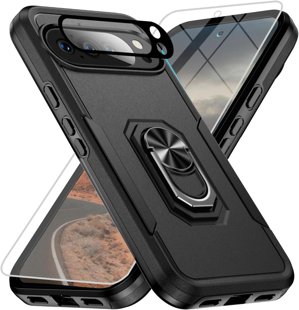 for Google Pixel 10 Pro Case [15 FT Military Grade Drop Protection] with Screen Protector & Lens Protector Heavy-Duty Shockproof Kickstand Case for Pixel 10 Pro Black