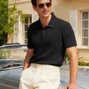 Mens Textured Polo Shirts Short Sleeve Classic Casual Collared Knit Polo Summer Golf Polo Shirts Black (Black, S)