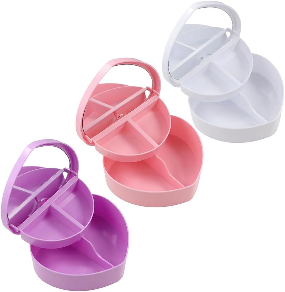 Vctitil 3 Pcs Heart shaped Jewelry Box - 2 Layer Jewelry Boxes with Mirror,Jewelry Storage Organizer,Jewelry Display Case,Desktop Organizer For Girls
