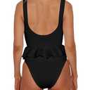 HYPERFIRE Women's Cheeky One Piece Swimsuit Deep V Neck Tummy Control High Cut Bathing Suit (Large, Black)