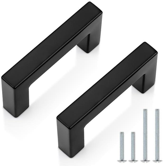 Probrico Cabinet Handles Stainless Steel Kitchen Drawer Pulls Square Bar Cabinet Hardware for Kitchen Bathroom Cupboard Dresser Black 10 Pack 2-1/2 Inch (64mm) Hole Center