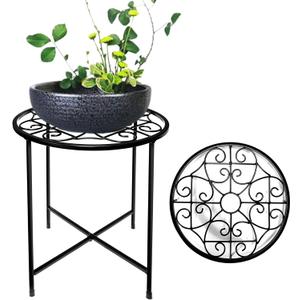 15" Tall Metal Plant Stand, 11" Wide Round Plant Stand for Flower Pots Up to 100lbs, Rustproof Iron Plant Holder for Indoor Outdoor Use, Easy Assemble Flower Stand for Home Garden Display Greenery