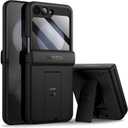 SURITCH for Samsung Galaxy Z Flip 5 Case with Built-in Screen Protector & Kickstand & Hinge Protection, Full-Body Shockproof Protective Cover for Z Flip 5 (2023) -(Black)