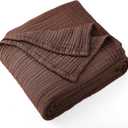 Carriediosa 100% Cotton Muslin Throw Blanket 50" X 70" Throw XL Size4-Layers Summer Gauze Throws for Bed CouchSoft Lightweight Breathable Linen Blankets Bedspread for Adults All SeasonDark Brown