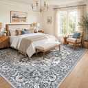 Washable 8x10 Area Rug, Vintage Rugs for Living Room, Blue/Grey | Non-Slip, Stain Resistant, Soft Low Pile Carpet for Bedroom, Dining Room, Nursery, Office, Kid & Pet Friendly Home Decor