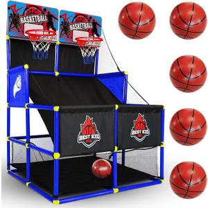BESTKID BALL Arcade Basketball Hoop Game - Indoor Basketball Hoop for Kids - Exciting Arcade Games for Kids - Ideal Basement Toys for Active Indoor Sports Play - Endless Entertainment - Blue Double