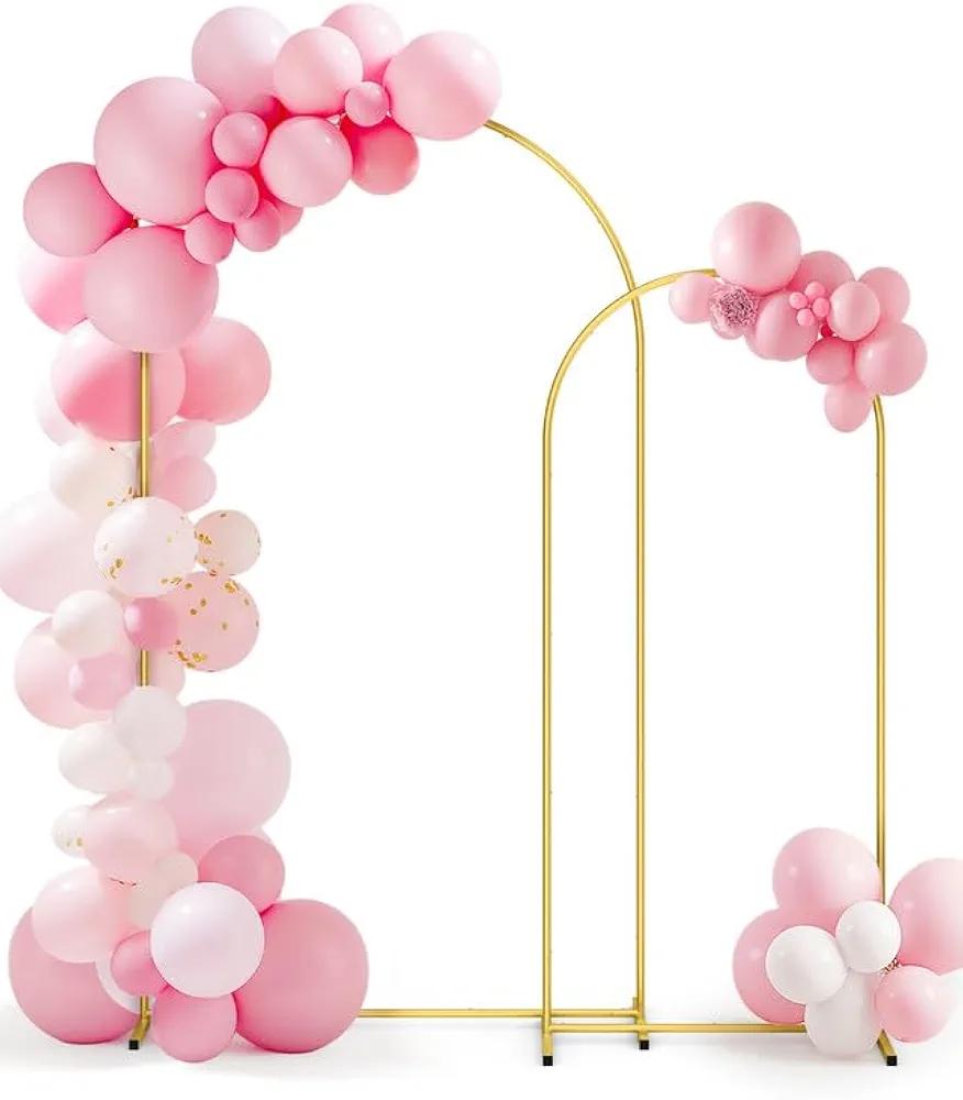 Metal Arch Backdrop Stand Set - Set of 2 (7.2ft/6.0ft), Gold Wedding Stand with Stable Base, Elegant Backdrop Cover for Party, Birthday, Baby Shower, Graduation, Easy to Assemble