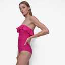 DKNY Womens Pin-up Ruffle Bandeau One Piece Swimsuit with Tummy Control (Purple, S)
