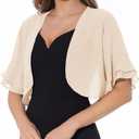 Women Shrug Soft Chiffon Open Front Sheer 3/4 Sleeve Bolero Cardigan for Evening Dress (Beige, M)