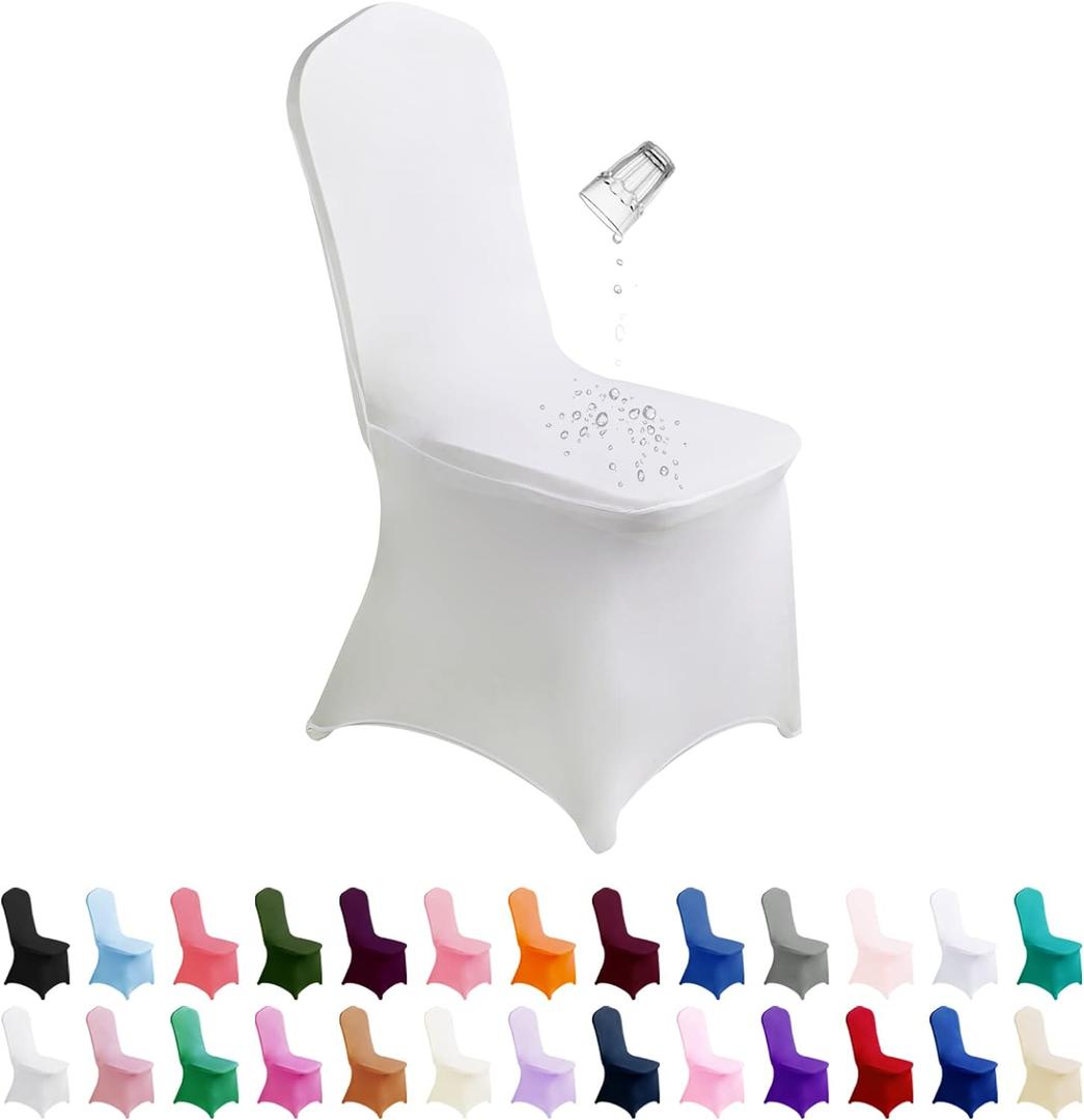 SuperO Waterproof Spandex Chair Cover 50PCS, Stretch Dining Chair Covers, Polyester Outdoor Chair Covers, Protector Stretch Chair Cover for Party Universal, Banquet, Wedding Event, Hotel(White)