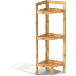 Bamboo Standing Shelf, 3 Tier Corner Shelf Stand, Free-Standing Shelf Units, Triangular Curved Corner Shelf Stand for Space-Saaving Display Ideal for Bathroom/Kitchen/Living Room Storage, 8.9"D x 8.9"W x 30.7"H