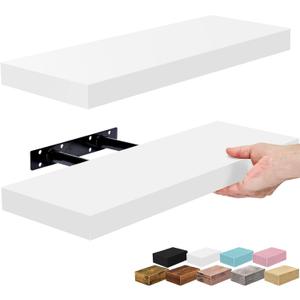Sorbus Floating Shelves for Wall 16 Inch Floating Shelf for Kitchen, Bedroom, Living Room, Bathroom, Home & Wall Decor - Mounted Bathroom Shelves with Invisible Brackets (White, 2 Pack)