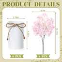 6 Set Artificial Cherry Blossom Branches with 6 Set White Metal Vases 14.17 Inches Pink Cherry Blossom Stems Faux Silk Flowers Decorative Branches for Vase Spring Summer Home Decor Indoor