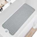 Bath Tub and Shower Mats, Non Slip 40 x 16 Inch Extra Large Bathtub Mat, Machine Washable Bathmat with Drain Holes, Suction Cups for Bathroom Floor, Gray
