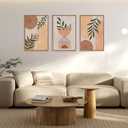 CHDITB Framed Boho Wall Art Set of 3, 16"x24" Mid Century Modern Wall Decor, Bohemian Sun Geometric Painting, Large Abstract Canvas Art Print for Living Room, Bedroom, Dining Room, Office, Bathroom