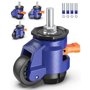 Leveling Stem Casters Set of 4 Heavy Duty Retractable Caster Wheels, 1/2" and M12 Stem Size, Total Capacity 1650 Lbs, Adjustable Wheel with Ratchet Handle for Workbench, Cabine, Machine, etc