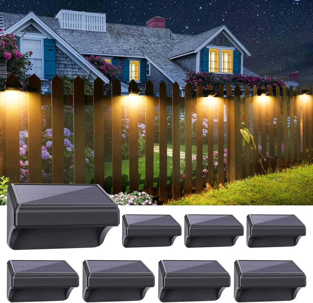 Aulanto Solar Fence Lights 8 Pack, Fence Solar Lights IP65 Waterproof, Warm White and 10 RGB Color Modes, Outdoor Decor for Backyard, Garden, Fence, Wall, Deck, Stairs