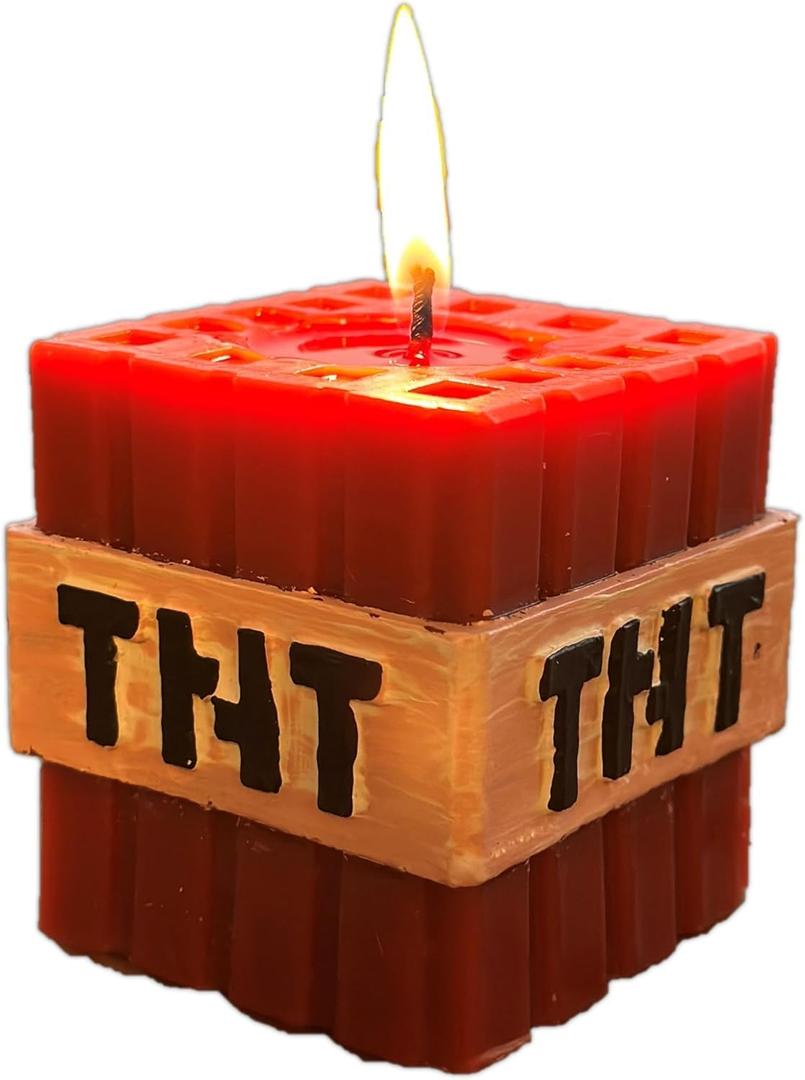 Pixel Mine Game Birthday Candles - 1 Pcs 3x3 Inches Cubic Decorative Birthday Cake Candles Party Decorations for Boys Room and Girls Bedroom Decor Gift