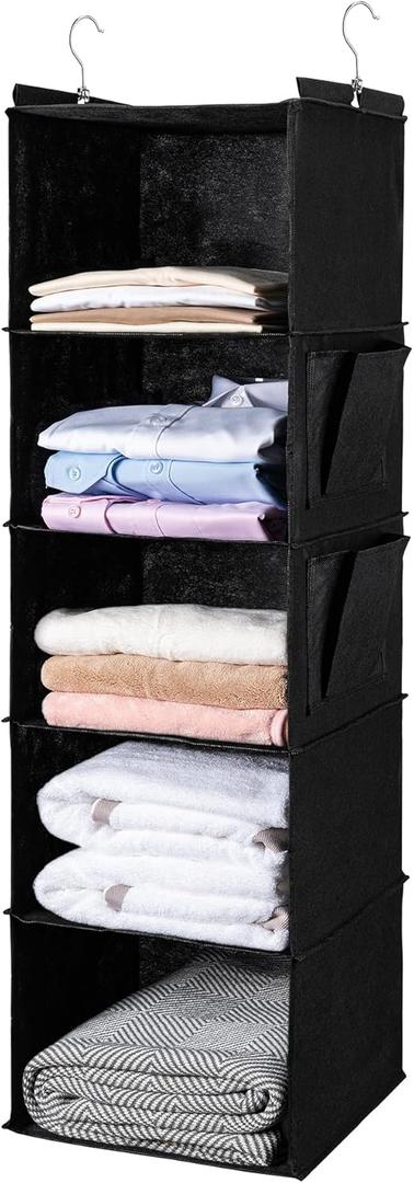 BOOMIBOO Hanging Closet Organize and Shelves5-Hanging Shelf with 2 Side PocketsStorage Foldable Black (1)