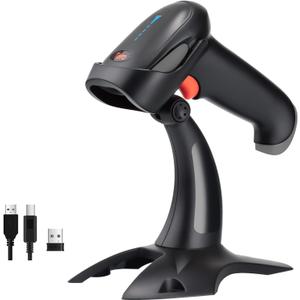 Tera Barcode Scanner Wireless 1D 2D QR with Stand: Battery Level Indicator 3 in 1 Works with Bluetooth 2.4G Wireless USB Wired Handheld Bar Code Reader with Vibration Alert HW0002 Grey