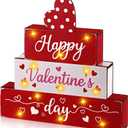 Valentines Decor Wooden Sign 13 LED Lights Happy Valentine's Day Set Light up Wood Block Set Farmhouse Battery Operated Romantic Decorations for Table Mantle Centerpiece Tiered Tray Gifts